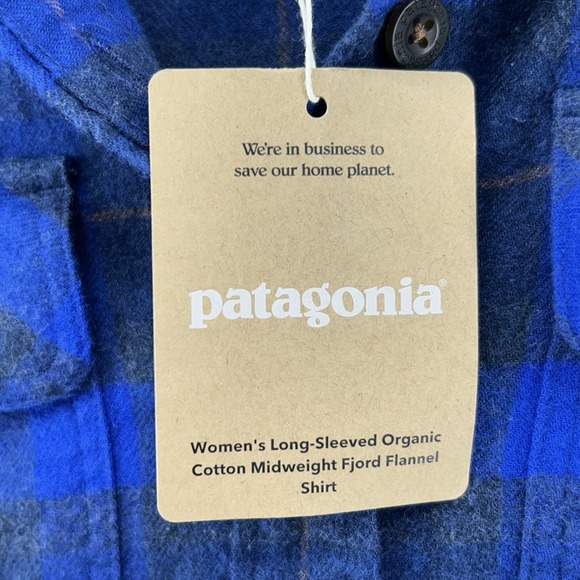 Patagonia Fjord Flannel Shirt Women Size Small Blue Plaid Long Sleeve NEW - Picture 4 of 10